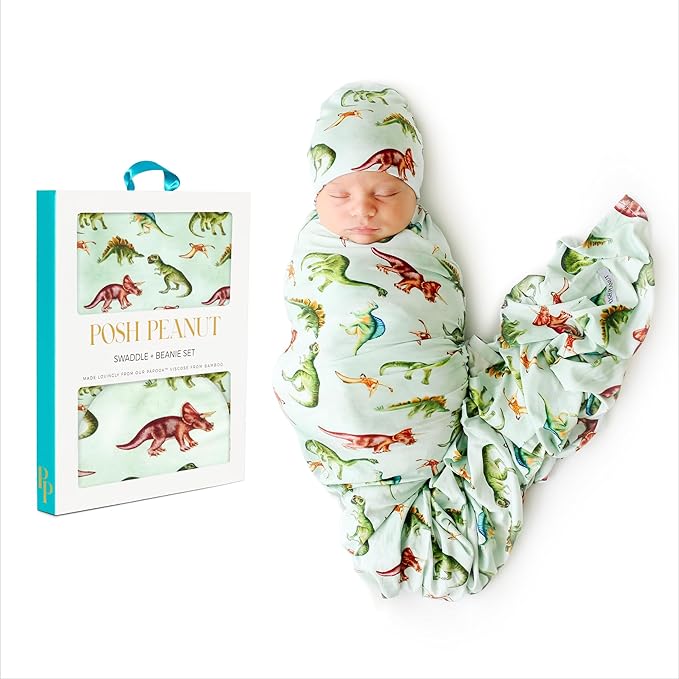 Posh Peanut Baby Swaddle Blanket & Beanie - Matching Newborn Swaddle Set, Doubles As Receiving Blanket or Nursing Cover (Buddy)