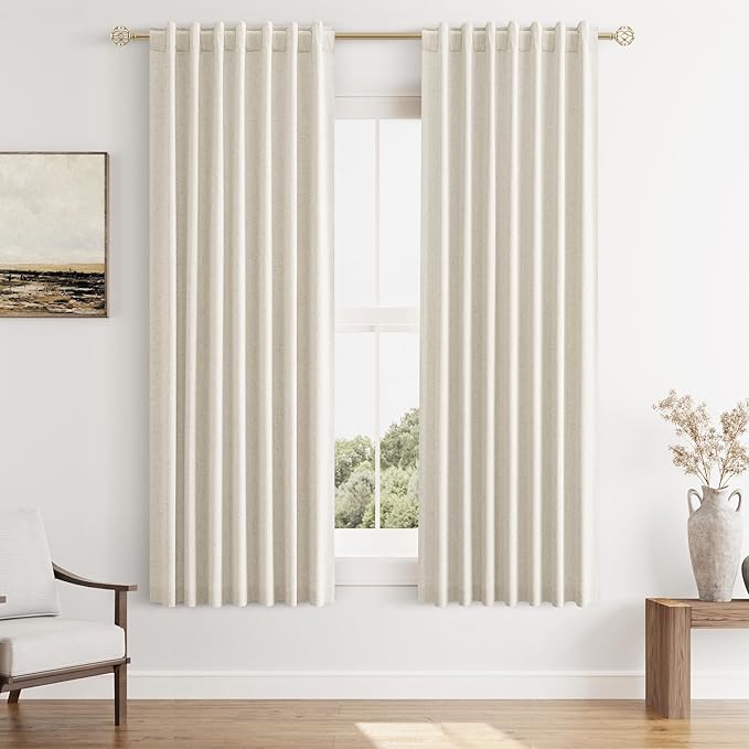 Guken 100% Blackout Curtains 63 Inch Length 2 Panels Set for Living Room Bedroom Back Tab Thermal Insulated Black Out Linen Drapes Room Darkening Window Curtains 63 Inches Long