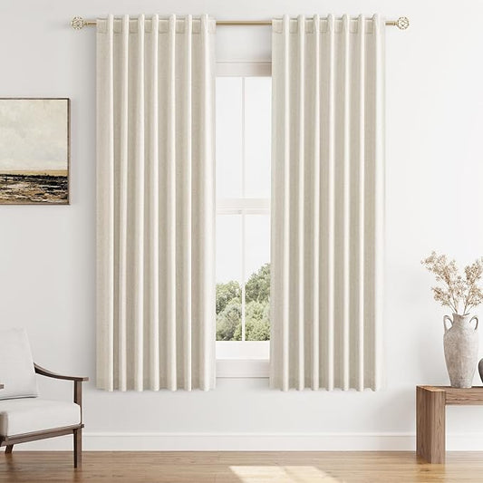 Guken 100% Blackout Curtains 63 Inch Length 2 Panels Set for Living Room Bedroom Back Tab Thermal Insulated Black Out Linen Drapes Room Darkening Window Curtains 63 Inches Long
