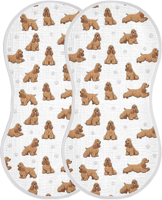 Qinllo 2 Pack Muslin Burp Cloths American Cocker Dogs White Cotton Baby Burp Cloths Ultra Absorbent and Soft Burping Cloth for Newborn Must Haves 22x11 Inch