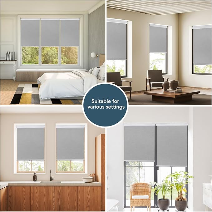 Roller Window Shades Free-Stop Cordless Blackout Blinds, Thermal Insulated Pull Down Shades for Windows, UV Protection Fabric Roller Blinds for Home Office (26.75" Wx72 H, Grey)