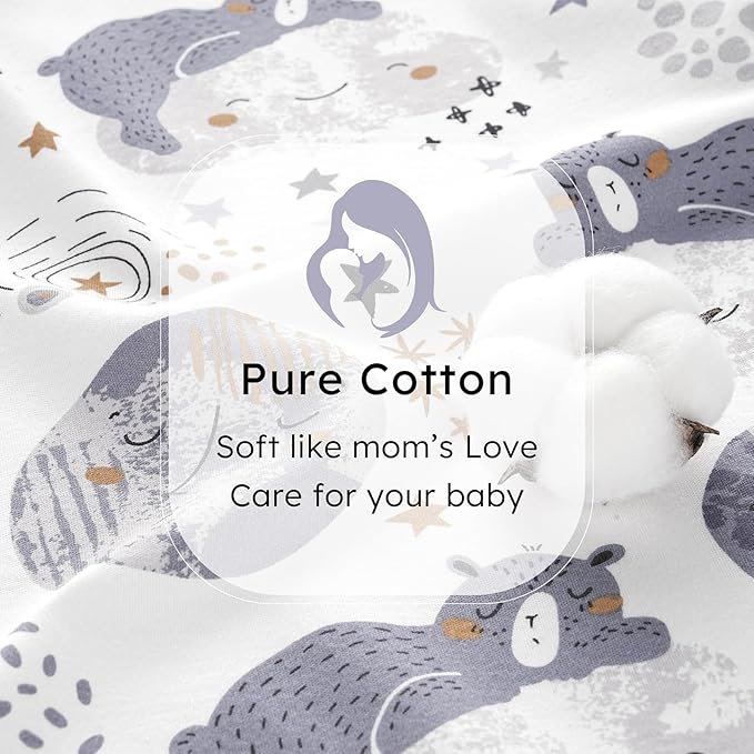 FIEMOL Baby Sleep Sack 6-12 months, 100% Cotton Sleeping Sack for Newborn and Infant, 3 Pack Baby Wearable Blanket for Boy and Girl, 0.5 Tog Lightweight Double Zipper Sleep Bag Grey Moon Bear