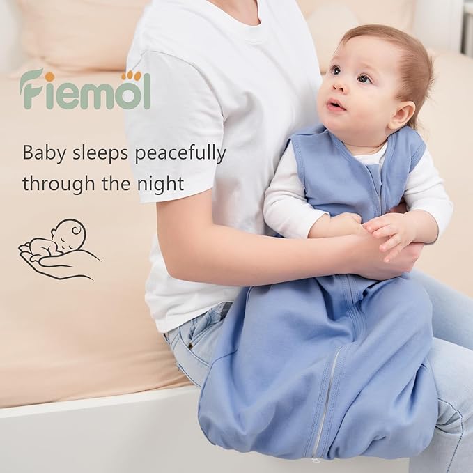 FIEMOL Baby Sleep Sack 18-24 Months, 100% Cotton Sleeping Sack for Newborn and Infant, 3 Pack Baby Wearable Blanket, 0.5 Tog Lightweight Double Zipper Sleep Bag Cyan