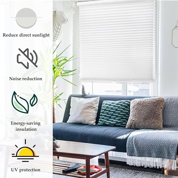 MYshade 1.5-Inch Cellular Cordless Light Filtering Shades, Honeycomb Window Blinds for Soft Daylight & Privacy, Thermal Insulation, Child Safe, Inside or Outside Mount (41" W x 72" H, White)