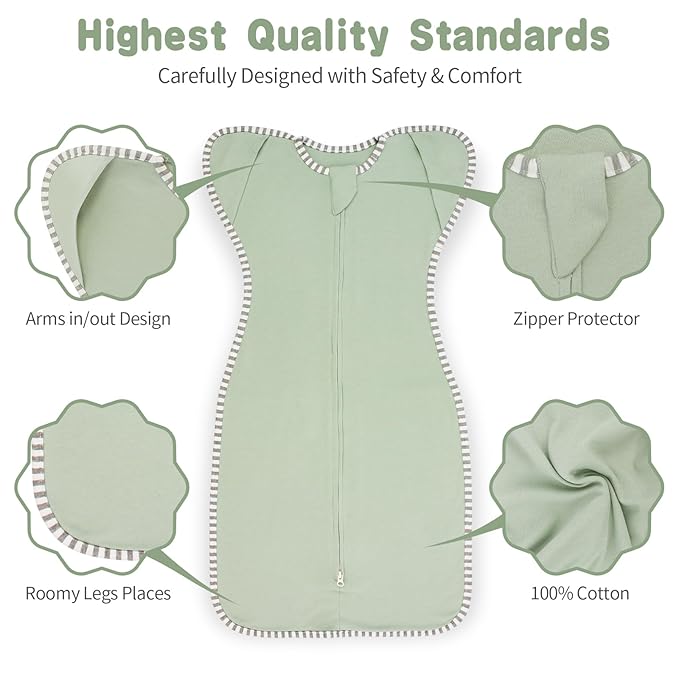 Baby Swaddles Sleep Sack Arms up Swaddle 6-9 Months, 2-Pack Baby Transitional Swaddle Sack with 2-Way Zipper Arms In/Out 100% Cotton 0.8Tog Sleep Swaddles for Boy Girl (Large 20-27lbs)