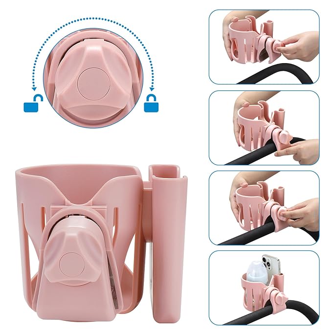Accmor Universal Cup Holder, Stroller Cup Holder with Phone Holder, 360° Rotatable Large Caliber Designed Bottle Holder for Stroller, Bike, Wheelchair, Walker, Scooter