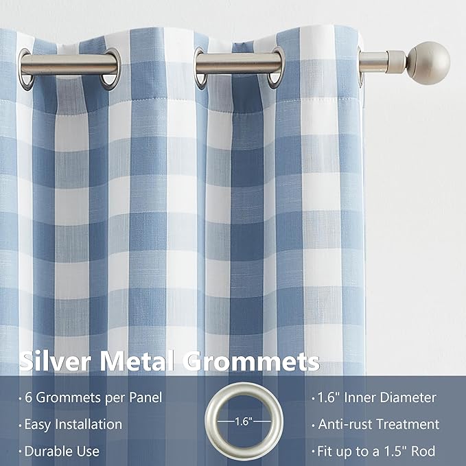 Amzdecor Buffalo Check Plaid Full Blackout Window Curtains 95 Inches Long for Bedroom Noise Reducing Total Room Darkening Grommet Drapes,Vintage Farmhouse Window Treatment,2 Panels,40"x95",Blue White