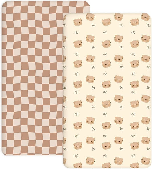 Crib Sheets for Boys and Girls, 2 Pack Fitted Baby Sheets for Standard Toddler Mattress 28" x 52", Soft Breathable Jersey Knit Baby Bedding (Teddy Bow)