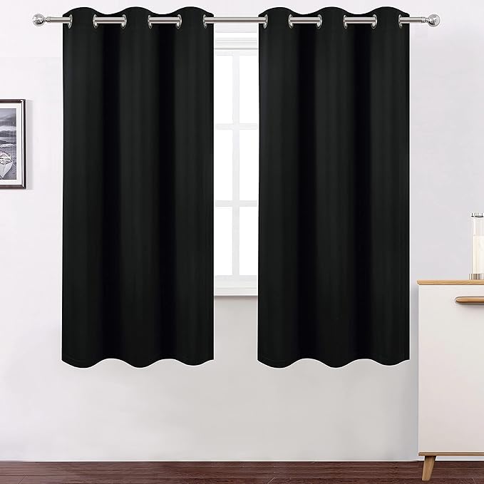 LEMOMO Black Thermal Blackout Curtains/40 x 72 Inch/Set of 2 Panels Room Darkening Curtains for Bedroom and Living Room