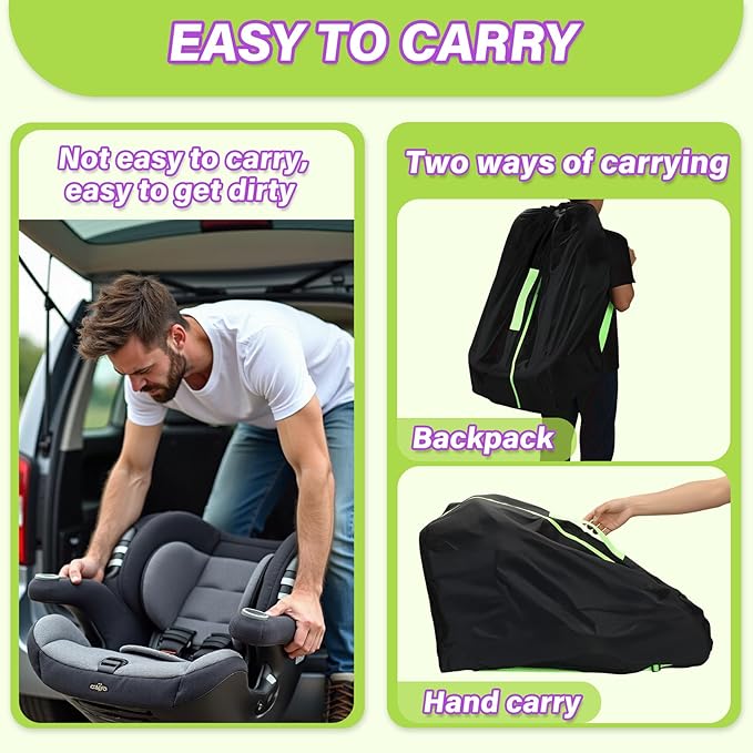 Saranna Car Seat Travel Bag for Airplane, Carseat Bags for Air Travel, Waterproof Durable Carrier Cover for Infant & Toddler Car Seats, Portable Carseat Cover with Shoulder Straps and 2 Luggage Tags