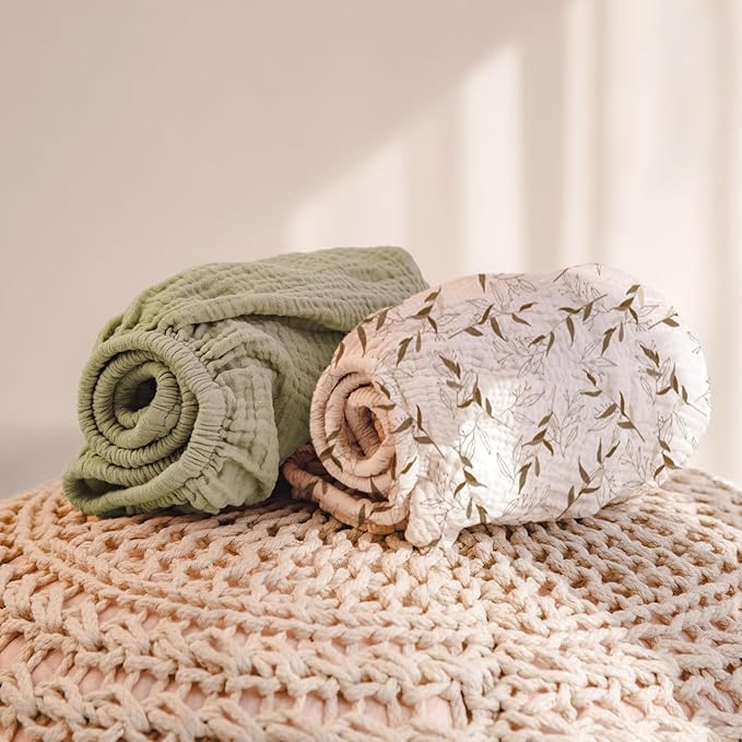 lulumoon Muslin Changing Pad Cover: 2-Pack Soft Breathable Cotton Boho Neutral Print for Baby Girls Boys - Nursery & Baby Shower