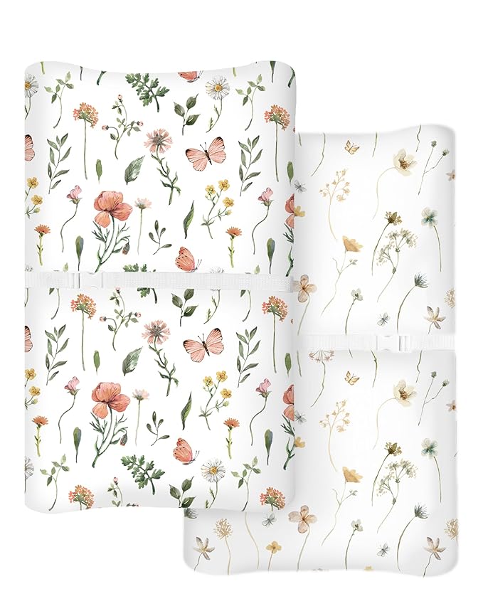 Changing Pad Cover for Baby Boys Girls 2 Pack, Fits Standard 32”×16” Changing Table Pads, Silky Breathable Stretch Knit, Machine Washable (Butterfly Garden)