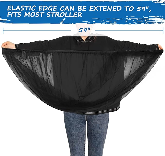 Baby Mosquito Net for Stroller, Reusable Bug Net for Stroller, Playards, Pack N Plays and Portable Mini Crib, Portable & Durable Baby Insect Netting, Black