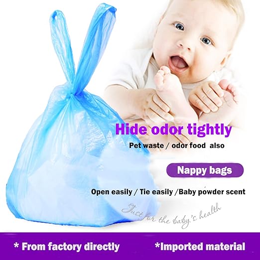 Dergik Disposable Diaper Bag for Baby, Diaper Sacks Cover the Incontinence Odor Really, Fresh Light Baby Powder Faint Scent, 540 Counts 180 Bags, Blue