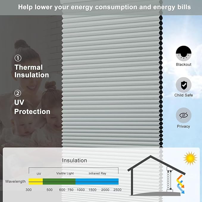 Changshade Blackout Cellular Shades Cordless Room Darkening for Bedroom, Bathroom, Nursey, Thermal Insulated 1.5 Inch Accordion Honeycomb Blinds for Indoor Windows Black Out, 27" Wx72 H, Grey
