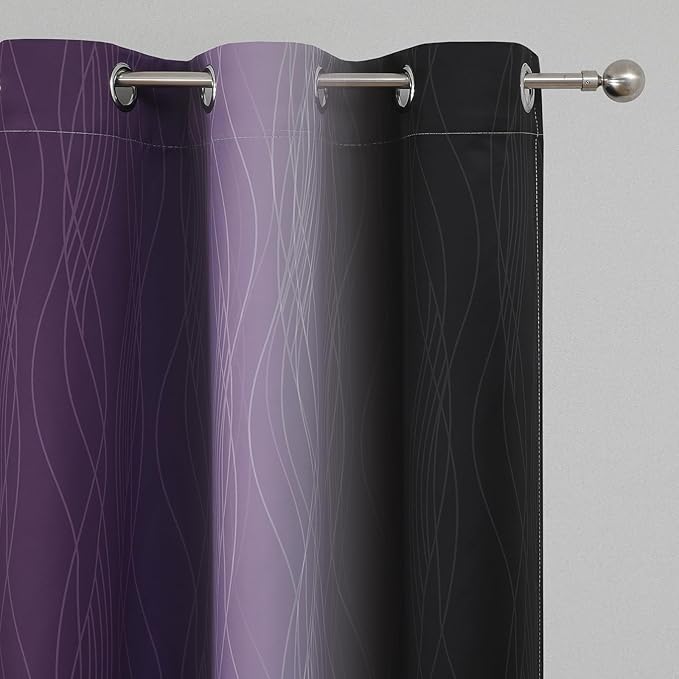 Estelar Textiler Purple and Black Blackout Curtains for Living Room, Full Room Darkening Ombre Curtains for Bedroom, Thermal Insulated Light Blocking Gradient Grommet Drapes, 42Wx84L, 2 Panels