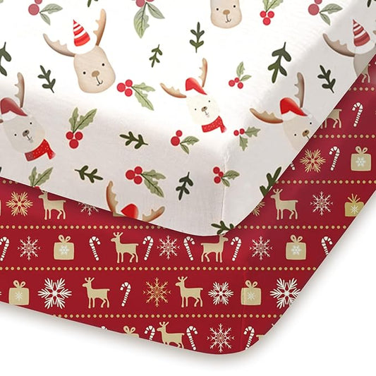 Pack and Play Sheets Fitted, Mini Crib Sheets 2-Pack for Pack N Play Mattress, Stretchy Playard Sheet, Soft and Breathable