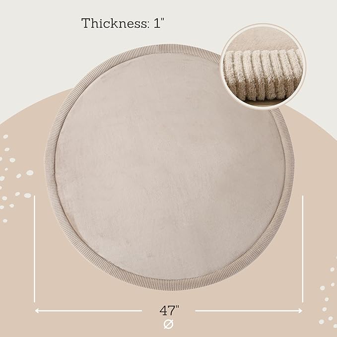 Hakuna Matte CloudSoft Baby Play Mat for Floor Ø 47" Beige – Coral Velvet Memory Foam Rug for Crawling & Cozy Play – Non-Slip, Water-Resistant, Easy-CareTummy Time Mat, Playmat for Playpen