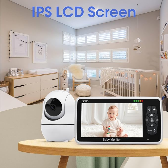 Babystar Baby Monitor with Camera and Audio, 720P HD Resolution 5" Display, 4000mAh Up to 22 Hour Battery, Remote Pan-Tilt-Zoom, No WiFi, VOX, Night Vision, 2-Way Audio, Lullabies, Temperature Sensor