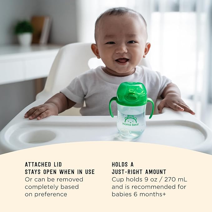 Mama Bear Sippy Cup, Silicone, 9 Ounces | Weighted Straw | Pack of 4 | Blue/Green