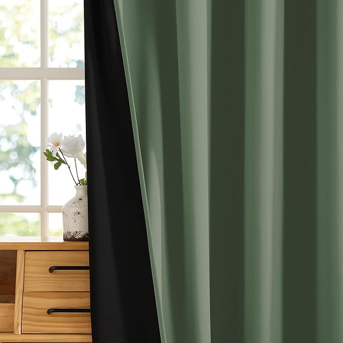 RYB HOME Green Blackout Curtains 84 inches Long, 100% Blackout Thermal Insulated Window Curtains for Bedroom Living Room, 52 inches Wide by 84 inches Long, Hunter Green, 2 Panels