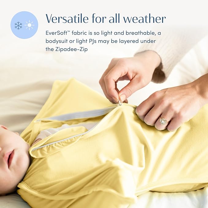 SleepingBaby Bamboo Zipadee-Zip Transition Swaddle – EverSoft Wearable Blanket with Two-Way Zipper for Easy Diaper Changes, X-Small 3-6 months, Sunshine