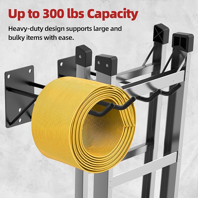 14'' Large Garage Hooks with 3 Support Rods, Heavy Duty Steel Garage Storage Wall Hooks for Garden Tool Organizer, Shed Organizer, Ladder Hooks, Car Tires, Chairs 4 Pack