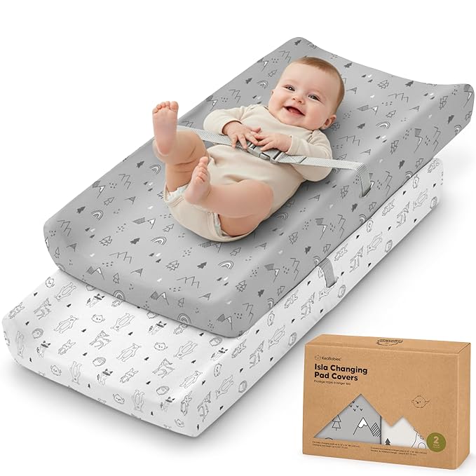 2-Pack Baby Changing Pad Cover for Girl, Boy - 32x16 Soft Viscose Derived from Bamboo Baby Diaper Changing Table Pad Cover Sheets, Neutral, Snug Fit Nursery Diaper Change Sheets (Woodland)