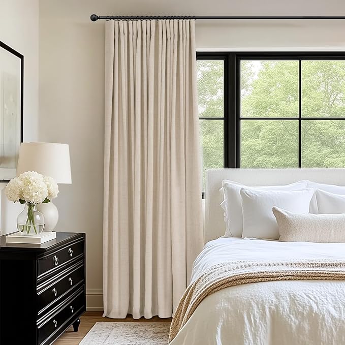 INOVADAY 100% Blackout Curtains for Bedroom, Black Out Curtains 84 Inch Long, Clip Rings Linen Blackout Drapes, Thermal Insulated Room Darkening for Living Room, 1 Panel - Oatmeal,W102xL84