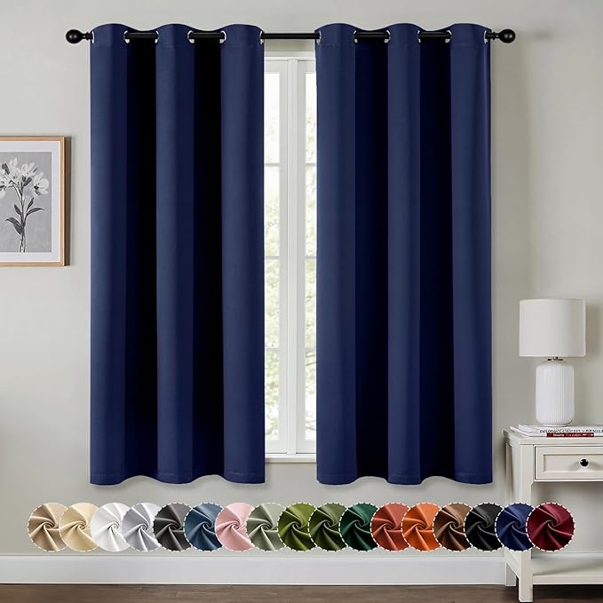 MIULEE Navy Blue Blackout Curtains for Bedroom Living Room 40 Inches Long 2 Panels, Thermal Insulated Room Darkening Drapes Solid Grommet Noise Reduction Light Blocking Window Treatments 40x40 Inch