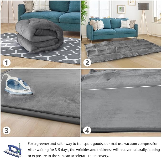Baby Play Mat for Floor Tummy Time Nursery Rug Muscle Area Rug Playroom Rug Tatami Mat 6'7"x4'11" Memory Foam 1.3" Thick Crawling For Babies,Toddlers, Infants, Kids,Floor Mat(Grey)