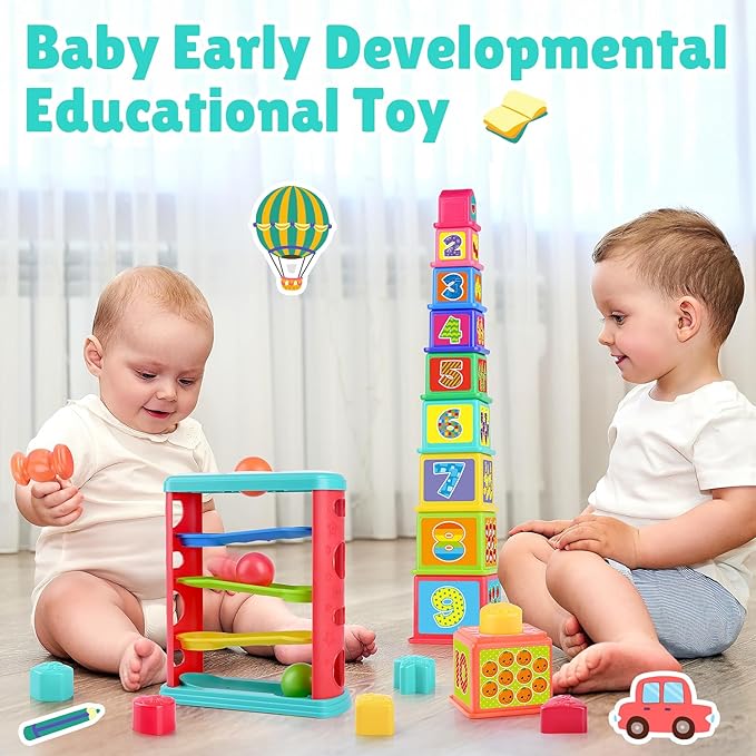 Pound a Ball Toy for Toddlers 1-3, Montessori Toys for Babies 12 18-24 Months, hammer, Stacking Cups, Shape Sorter Blocks, Early Developmental Educational Toys for 1 2 3 Year Old Boys Girls Kids Gift