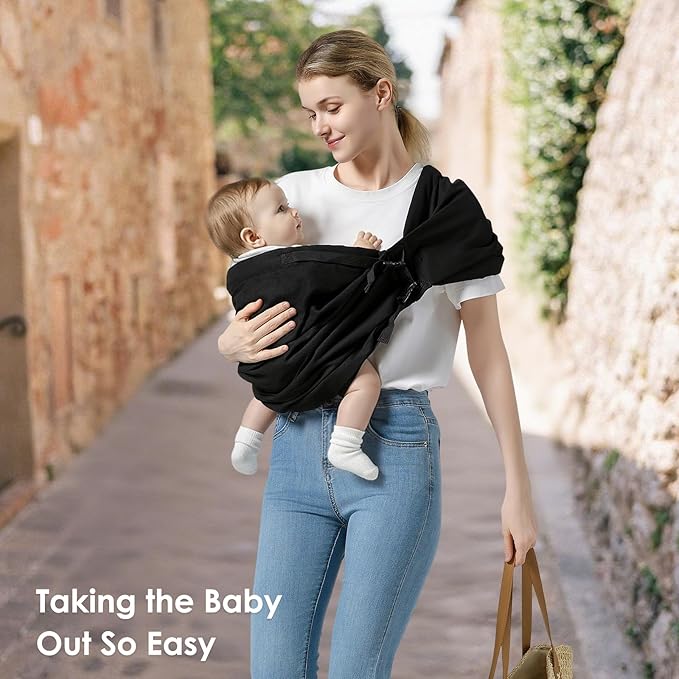 Baby Sling Carrier, Toddler Sling Carrier with Wide Shoulder Strap, Lightweight Baby Carriers Newborn to Toddler Infant Wrap Carriers Perfect for Mom and Dad, 7-30lbs, Black
