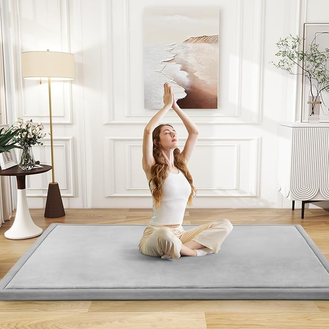 Baby Play Mat for Floor Tummy Time Mat Nursery Muscle Area Rug Playroom Rug Tatami 59"*71" Memory Foam 1.3" Thick Crawling For Babies,Toddlers, Infants, Kids,Floor(Light Gray)