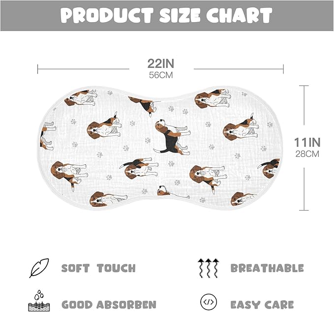 1 Pack Muslin Burp Cloths Beagle Dogs Paw White Cotton Baby Burp Cloths Ultra Absorbent and Soft Thick Burping Cloth for Newborn Babies 22x11 Inch