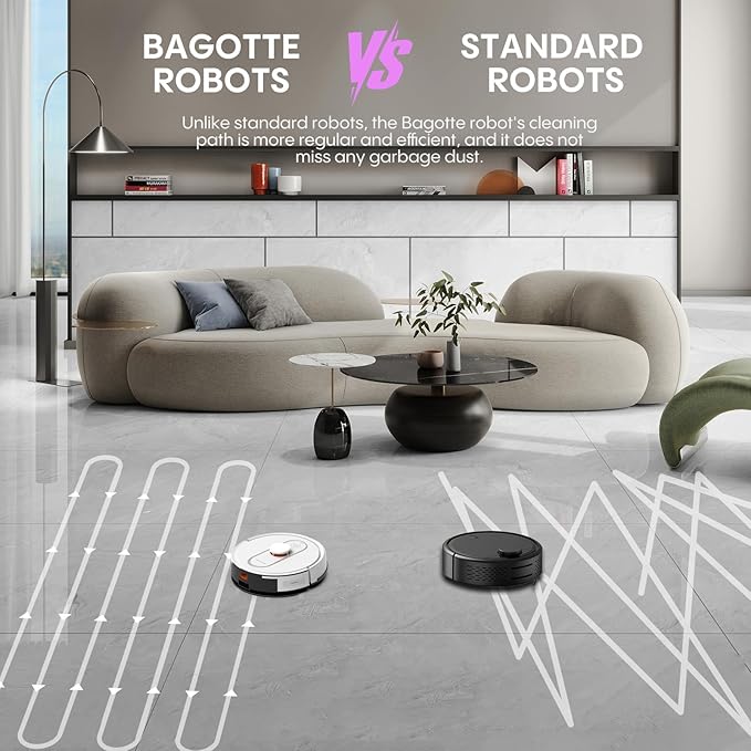 Bagotte Robot Vacuum and Mop, Robotic Vacuum with Self-Emptying Station for 90 Days,5000Pa Suction, LiDAR Navigation, No-Go Zones, Wi-Fi/App/Alexa Control, for Carpet, Hard Floors