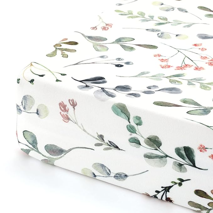 GRSSDER Stretchy Ultra Soft Jersey Knit Fitted Crib Sheets Set 2 Pack, Cozy Crib Sheet Fits All Standard Crib Mattress Pads, Stylish Watercolor Rose and Flora