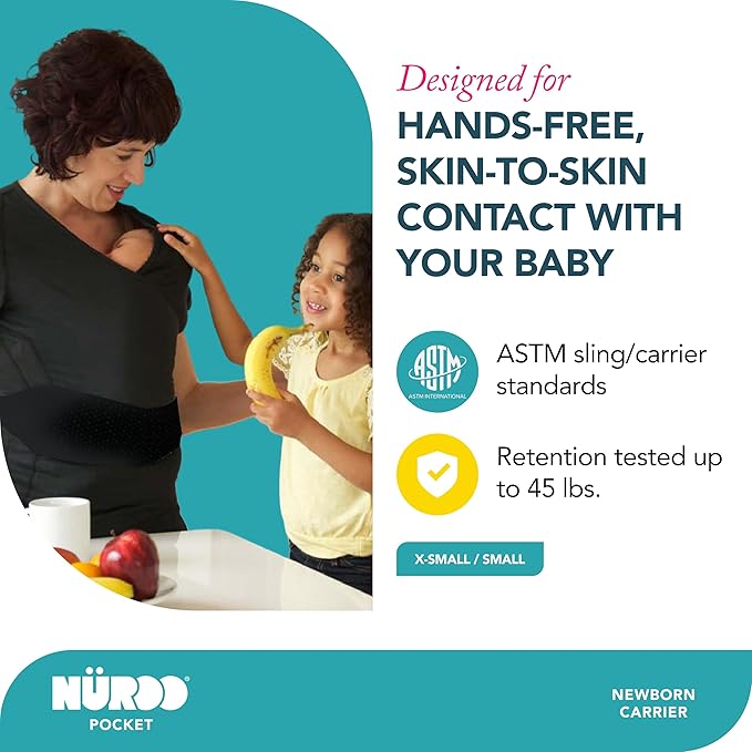 Brownmed Pocket Skin-to-Skin Baby Carrier Shirt for Mom & Newborn - Full-Coverage Baby Wrap Carrier - Black - X-Small/Small