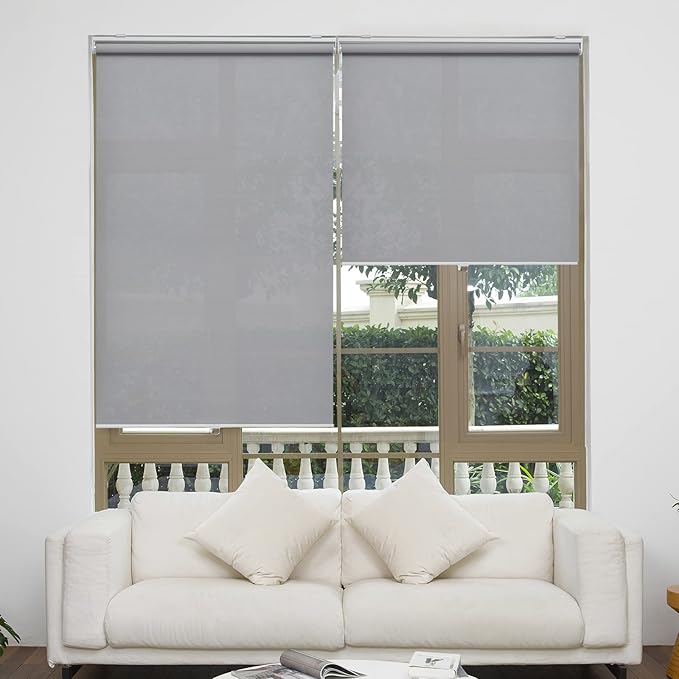 AOSKY Cordless Roller Shades for Windows Light Filtering Shades with 5% Openness Solar Screen Semi Sheer Roller Blinds UV Protection for Office and Home. Easy to Install 30" W x 72" H (Grey)