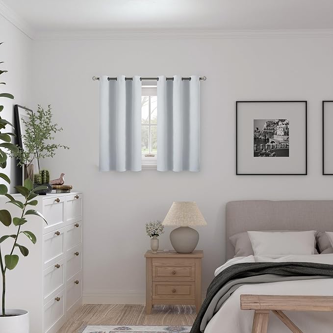 BGment Short Blackout Curtains for Bedroom 40 Inch Length, Full Room Darkening Thermal Insulated Soundproof Grommet Curtains for Small Window, 2 Panels, Each Panel 42 Inch Wide, Greyish White