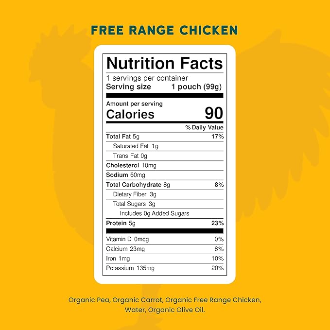 Serenity Kids 6+ Months Chicken Puree Baby Food Pouches - No Added Sugar Organic Baby Puree - Free-Range Chicken & Pea & Carrot - 3.5 Oz, Pack of 6