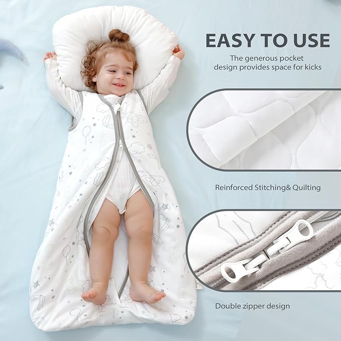 Mosebears Sleep Sack Baby Winter Wearable Blanket with 2-Way Zipper,2.5 TOG Cotton Sleep Sack Unisex (White Cloud, 0-6 Months)