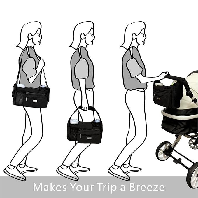 TOPDesign Universal Baby Stroller Organizer, Stroller Caddy with Detachable Mesh Bag & Heightened Insulated Cup Holders & Non-Slip Secure Hooks Accessories, Fits Most Strollers (Blue)