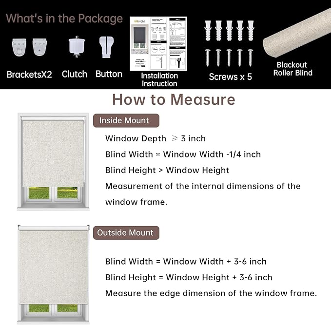 Allbright Linen Roller Shades with Wand Rod, Cordless Fabric Roller Blinds with Thermal Insulated, 100% Blackout Window Shades for Home, Office, Bedroom, Beige, 68" W x 72" H