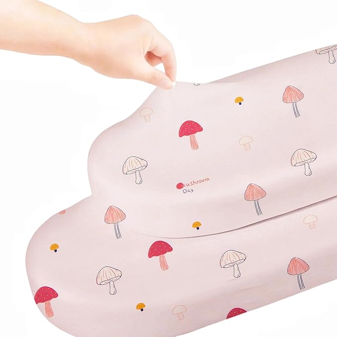 SDY Jersey Mushroom Bassinet Sheets for Baby Girls,32 "x 16 "x 4",2 Pack,Pink Cute Kawaii Standard Oval/Retangle Bassinet Mattress Sheets for Toddler,Super Soft Breathable