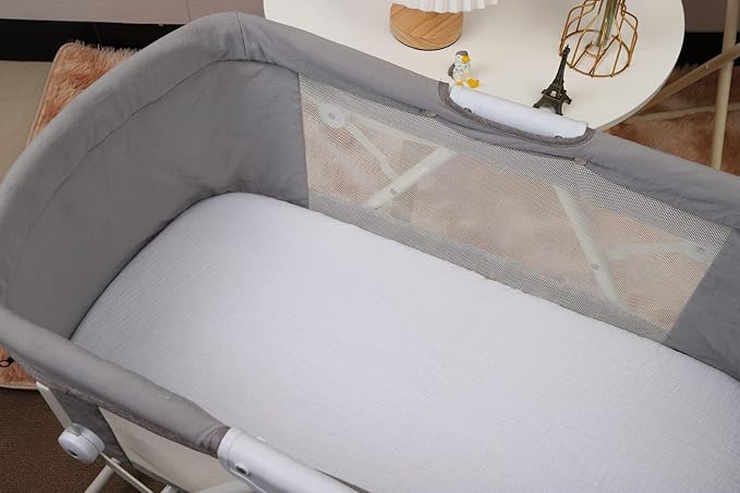 Onacosht Muslin Bassinet Sheets 35" X 20" Compatiable with AMKE 3 in 1 Bassinets, MiClassic, Uiuwoo, Foalom, YADAQE, Milliard and TCBunny Bassinet, 100% Cotton Soft Breathable 2 Pack, White and Grey