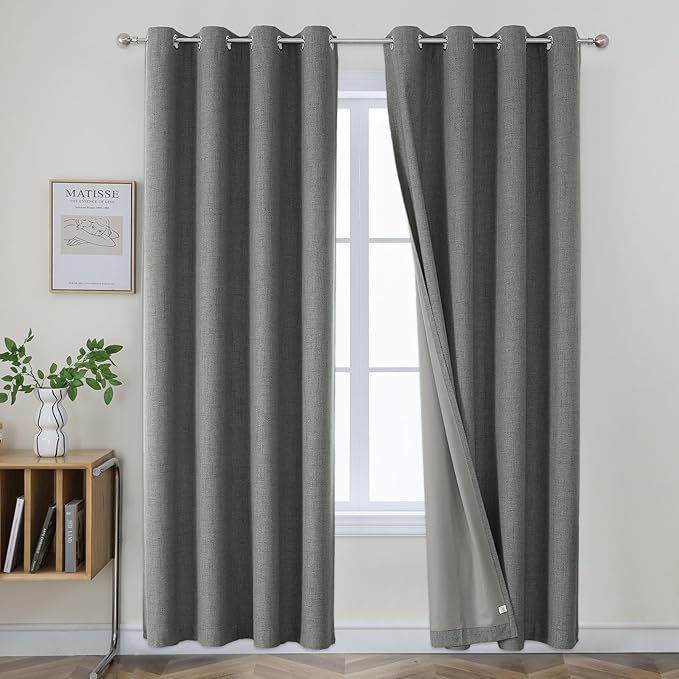 Joydeco Blackout Curtains 95 Inches Long 2 Panels Burg, Room Darkening Curtains for Bedroom, 100% Black Out Textured Thermal Drapes Privacy Protection 2 Panels Set(W42 x L95 Inch, Grey)