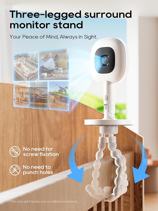 Baby Monitor Mount - Universal Adjustable Baby Camera Mount for Nanit Pro, Hello Baby, Kasa & Most Baby Monitors, Attaches to Crib Cot Shelves or Furniture （White）