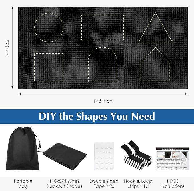 Blackout Window Cover, Portable Window Blinds,Travel DIY Window Blackout Curtains for Bedroom,Baby Nursery,Dorm Room and Media Room (Black 39"x57")