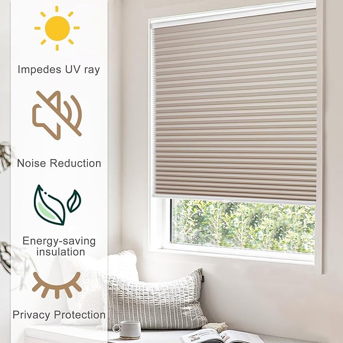 MYshade Cordless Blackout Cellular Shades, 1.5" Honeycomb Window Blinds for Bedroom & Nursery, Thermal Insulated, Noise Reducing, Privacy Shades, Inside or Outside Mount (29" W x 72" H, Beige)